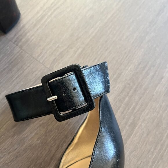 Diane Von Furstenberg Black Leather Sandals with Tortoiseshell Heel Detail - Picture 13 of 13